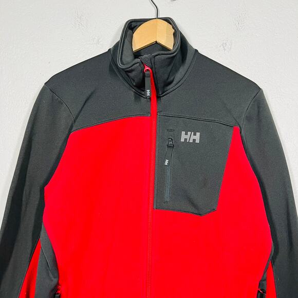 Helly Hansen Full Zip Jacket Long Sleeve Athletic Mock Fleece Red Grey EUC - M - Picture 2 of 4